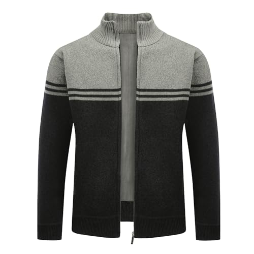 Allthemen Cardigan Mens Winter Casual Fleece Lined Sweater Full Zipper Knitted Jumper Coat Grey XL