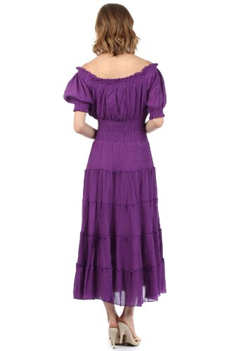 Image of Sakkas Cotton Crepe Smocked Peasant Gypsy Boho Renaissance Mid Length Dress