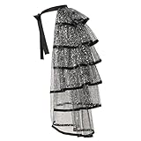 Steampunk Sparkle Sequin Tulle Tutu Bustle Skirts 6 Layer Overskirt Tie-on Belt