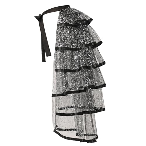 Steampunk Sparkle Sequin Tulle Tutu Bustle Skirts 6 Layer Overskirt Tie-on Belt