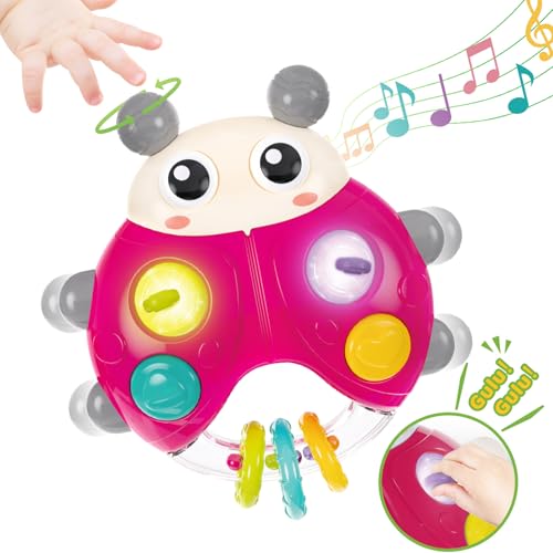 Image of SURDOTE Ladybug Baby Light Up Toys with Rattle Led Light Music, Interactive Educational Fine Motor Development Toy for 3-6-12-18-24 Months Baby Toddler - Red
