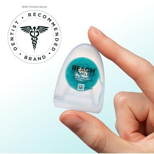REACH® ULTRACLEAN ULTRABLAST, Cool Mint Dental Floss, Plaque Remover for Teeth, Shred Resistant, Waxed, Easy on Gums & Teeth, Fresh Breath, Oral Care, PFAS Free, for Adults & Kids, 3 PK, 25 YD