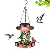 Solar Bird Feeder, Solar Hummingbird Feeder for Outside,Waterproof Metal Bird Feeder with Light,Wate
