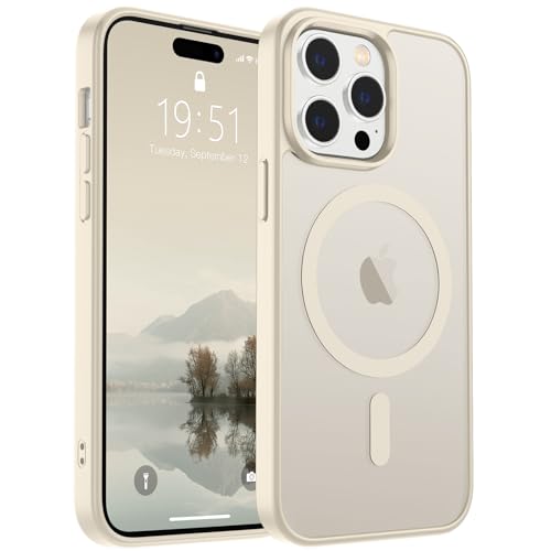 SUPFINE Magnetic for iPhone 14 Pro Max Case (Compatible with MagSafe) (Military Grade Drop Protection) Slim Translucent Matte Shockproof with Anti-Fingerprint Phone Case Antique White