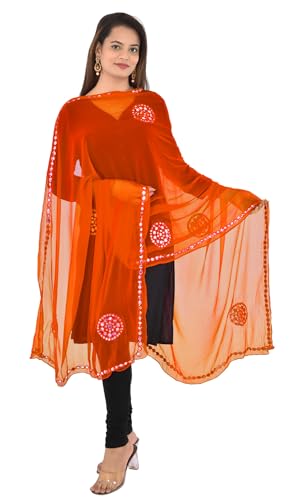 Image of YOUTHQUAKE Plastic Mirror Work Embroidered Chiffon Dupatta for Women & Girls