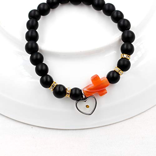 Image of Uloveido Black Agate Side Cross Bracelet Mustard Seed Charms, Personalized Letter A-Z Tiger's Eye Bangle Y944