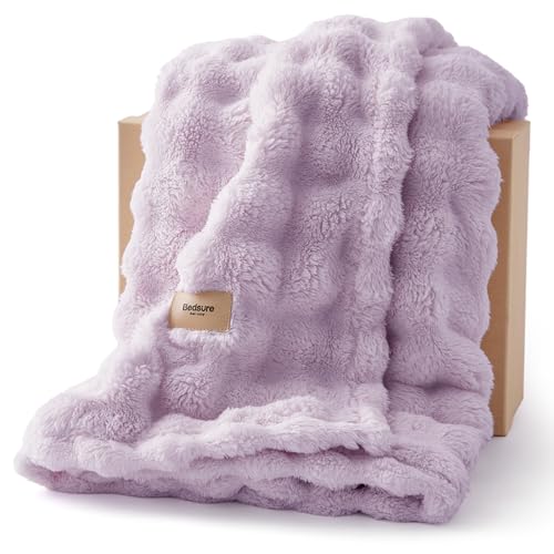 Bedsure 3D Fleece Bubble Blanket for Couch - GentleSoft Purple Throw Blanket for Sofa Bed Room Decor - Luxury Soft Cozy Lavender Gifts for Women Lightweight All Seasons Light Purple 5060