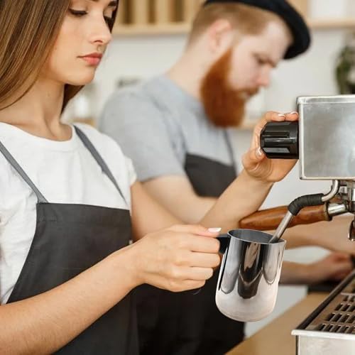 Milchaufschäumkrug, 600ml, Milchaufschäumer, 304 Edelstahl, Dampfkrug mit Kunststift, Milchkaffeekännchen mit hitzebeständigem Griff und Skala