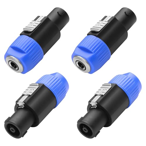CERRXIAN 4Pack NL4FC Speaker to 1/4 6.35mm Adapter Speakon Male to Mono 1/4 inch TS Female Converter with Twist Lock for Speaker Amplifier Mixer