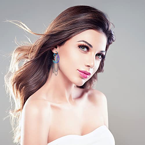 Asymmetrical Sun and Moon Earrings for Women Dangling, Rainbow Boho Earrings Star Tassel Chain Drop Dangle Statement Earrings Stainless Steel Bohemian Jewelry…4