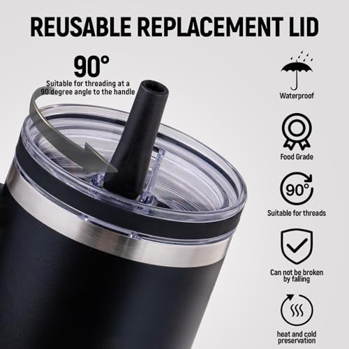 Image of Replacement Lid for Stanley 40 oz and 64 oz Tumbler.Leakproof Flip Straw Lid Fit Stanley Cup Quencher H2.0 40 oz /64 oz and ProTour 40oz /64oz Tumbler.(Black,1-Pack)
