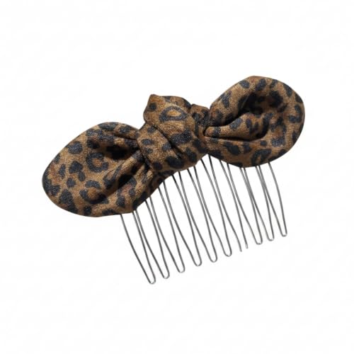 Hair Comb with Leopard Print Bow, Plastic Insert Comb for
