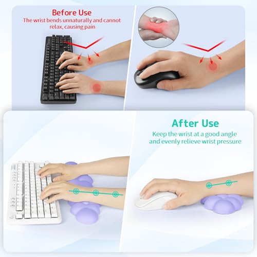 Image of Sushret Cloud Wrist Rest Keyboard, Cloud Keyboard Wrist Pad Set with PU Leather Memory Foam, Cute Arm Rest for Palm Support, PC /Gaming Desk Accessories /Office Setup /Computer Hand Cushion - Purple