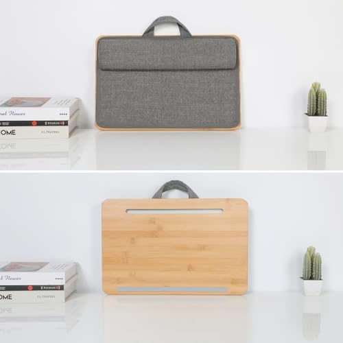 Base portátil de bambú para laptop con cojín y soporte para celular miniatura 2