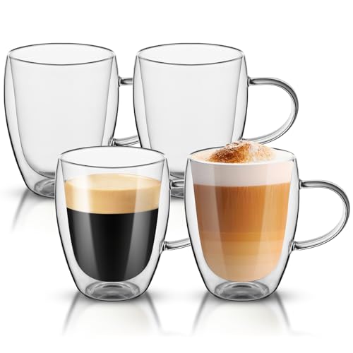 Dyserbuy 4 er Set Doppelwandige Kaffeegläser, 350ml Doppelwandige Gläser mit Henkel, Borosilikatglas Kaffeegläser für Latte Macchiato, Cappuccino, Milch, Teeglas Dyserbuy 4 er Set Doppelwandige Kaffeegläser, 350ml Doppelwandige Gläser mit Henkel, Borosilikatglas Kaffeegläser für Latte Macchiato, Cappuccino, Milch, Teeglas