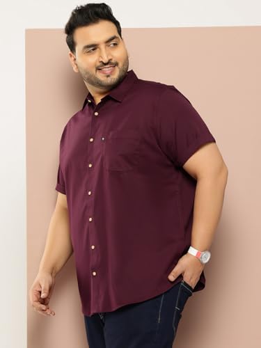 Image of Thomas Scott Men's Premium Slim Fit Casual Shirt | 100% Cotton Twill | Short Sleeves | Spread Collar | Solid Smart Casual Shirt for Men