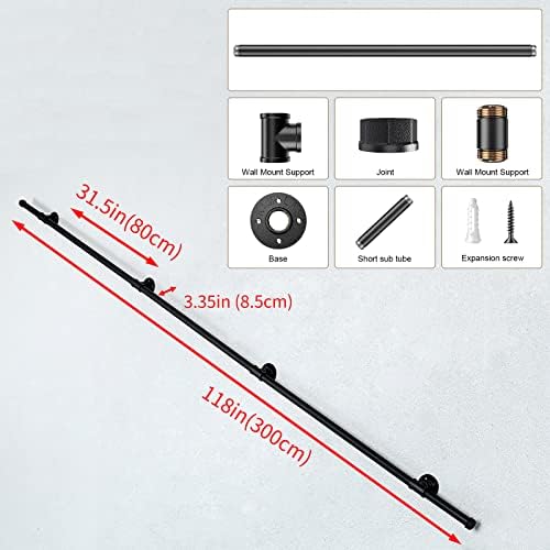 Staircase Stairs Handrails, 3M Stairs Railings Indoor/Outdoor Wall Rail Handrail, Steps Banister Rail Handrail Support, Stainless Steel Grab Bar Handrail, Safety Non-Slip Pipe Hand Stair Rails