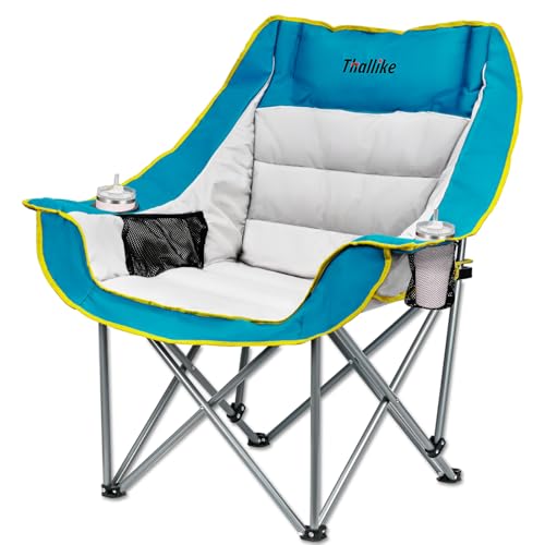 Oversized Camping Chair for Adults – Heavy Duty Folding Chair with Cup Holders, Storage Pocket & Carry Bag – Outdoor Padded Camp Chair for Camping, Backyard, Fishing & Sports – Supports 400lbs