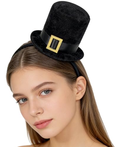 Black Mini Top Hat Headband for Women Tea Party Fascinator Headpiece 1920s Victorian Hat Headband Party Halloween Cosplay Costume