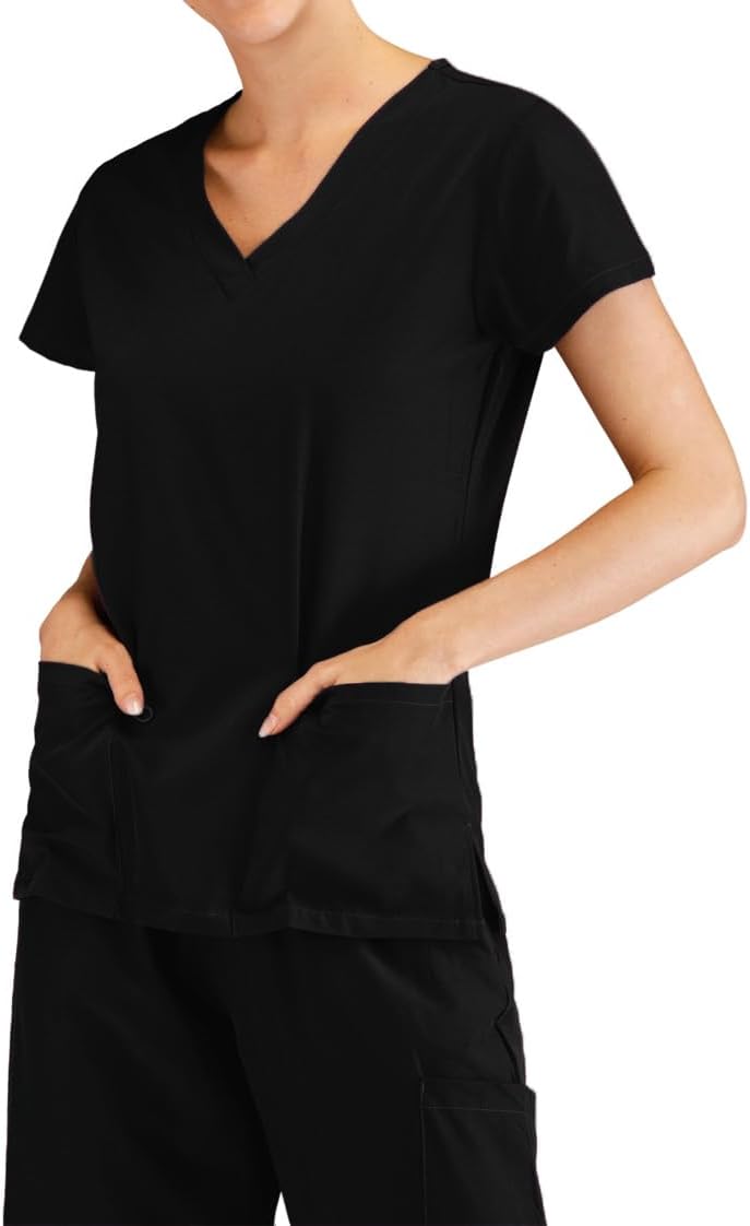 Minty Mint Women's V Neck Solid Stretch Medical Scrub Set - Image 4
