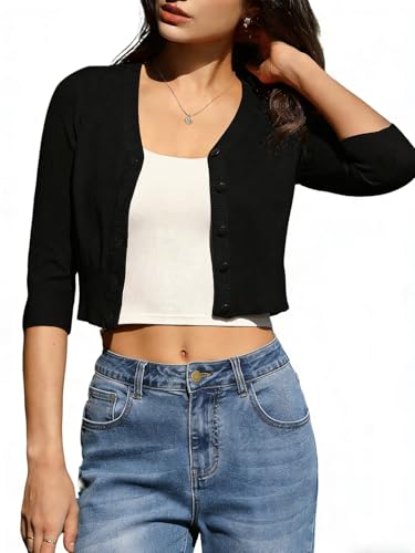 Image of Belle Poque Women's 3 /4 Sleeve Cropped Cardigan Shrugs Button Down Sweater