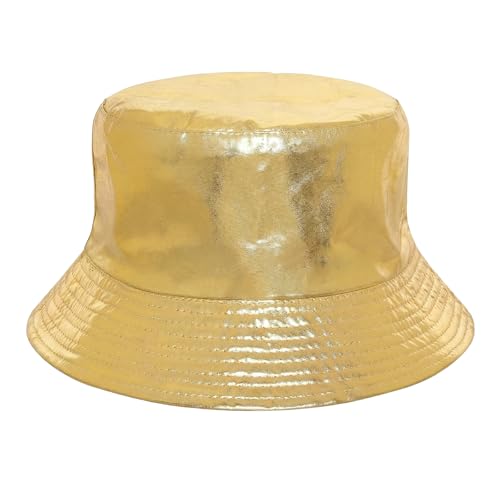 Fumwase Metallic Bucket-Hat Unisex Party Accessories Hats Gold