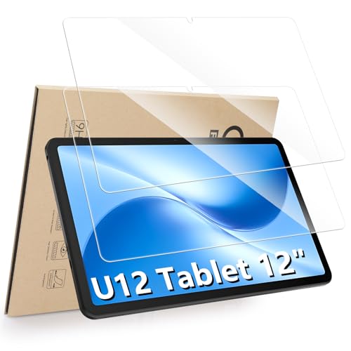 Hianjoo 2 Piezas Protector de Pantalla Compatible con DOOGEE U12 Tablet 12, U12 Protector de Pantalla Premium Cristal Tablet Salvapantallas Vidrio Templado [9H Dureza Alta Claridad Sin Burbujas]