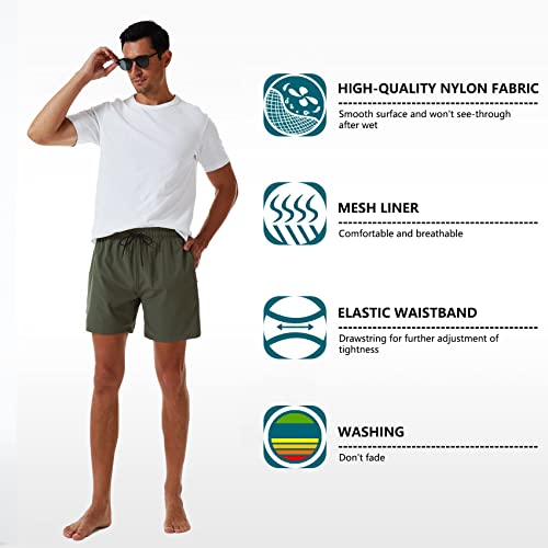 SILKWORLD Mens Swim Trunks Quick Dry Beach Shorts with Zipper Pockets,MQ18_Zip_Army Green,XX-Large