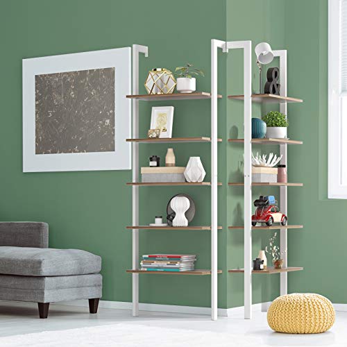 Tangkula Industrial Ladder Shelf Against The Wall, 5-Tier Wall Mount Ladder Bookshelf With Metal Frame, 72 Inches Open Bookcase Plant Flower Stand Display Storage Rack For Home Office #TOP4
