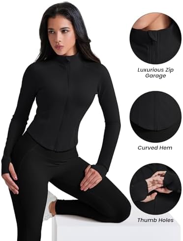 AVGO Workout Jacket for Women Zip Up Cropped Running Jackets Athletic Yoga Gym Tops with Thumb Holes (Z-Black, S) — view 3