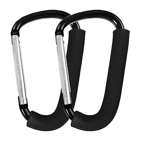 HYAT Stroller Hooks by Baby, 2 Pack 6.3" Large Carabiner Stroller Hook Organizer, Mommy Stroller Clip and Stroller Accessories Organizer Hook for Hanging Purses, Diaper Bag, Shopping Bags Cover