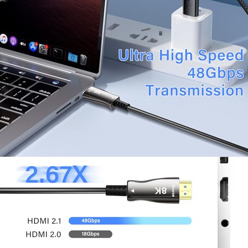 SinLoon Fiber Optic HDMI Cable Ultra 8K High Speed HDMI 2.1 Cable 48Gbps 8K@60Hz 4K@120Hz Support DDC CEC HPD eARC Compatible with HDTV Xbox Blu-ray Monitor Laptop Projector (10FT) - Image 2