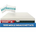 Francegaglia® Materasso matrimoniale 1600 Molle Insacchettate & Memory con Fascia 3D Traspirante + 2 Cuscino in Fiocco di Memory - Altezza 25cm - Dispositivo Medico Detraibile 160x190