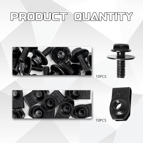 UZZH 20 PCS Auto Body U Clips and Bolts Kit, Engine Under Cover Splash Shield Guard Body Screws Retainer, Bumper Fender Hood Liner Push Pull U-Nut Clips, Fastening Accessories for Most Cars (Black) - Thumbnail 3