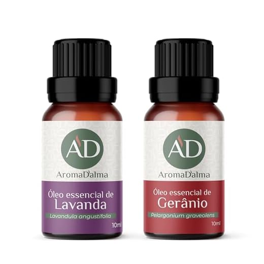 Kit Óleo Essencial Relaxante: Lavanda e Gerânio para Equilibrar a Serenidade e o Bem-Estar - Perfeito para Difusores, Aromaterapia e Cuidados Corporais | Certificado IBD | Aroma D’alma
