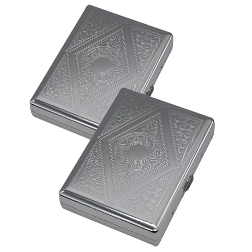 2 Pack Metal Cigarette Case for Regular,King and 100's Size,Holds 20, Portable Double Sided Spring Clip(100mm, Silver)
