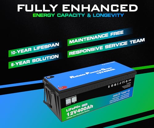 Image of 12 Volt 400Ah Lithium Golf Cart Battery, 12V LiFePO4 Battery, 200A BMS, 4000+ Cycles, 5.12 kWh Energy, 2.56kW Max Power Output, Perfect for Off-Grid, Home Storage, RV, Marine