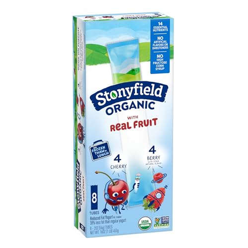 Stonyfield Organic Kids Cherry & Berry Lowfat Yogurt Tubes Variety Pack, 2 oz., 8 Ct - #1 Organic Kids Yogurt, No Artificial Flavors or Sweeteners