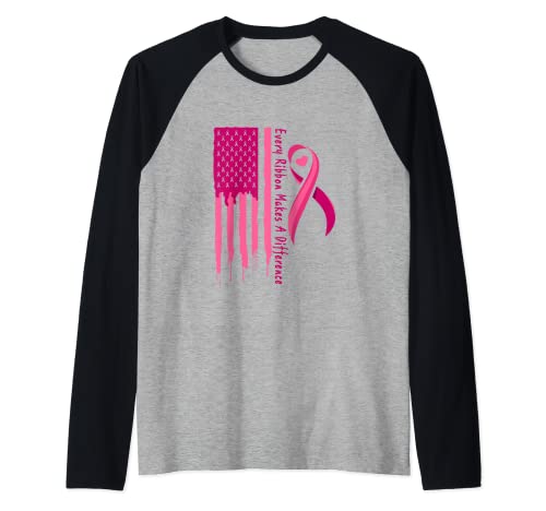 Breast Cancer Awareness Pink Family Support Ribbon Maglia con Maniche Raglan