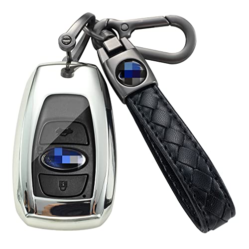 HAOFEN for Subaru Key Fob Cover,Fob Cover Case for Forester CrossTrek Outback WRX Ascent BRZ Impreza Legacy Smart Key(Silver)
