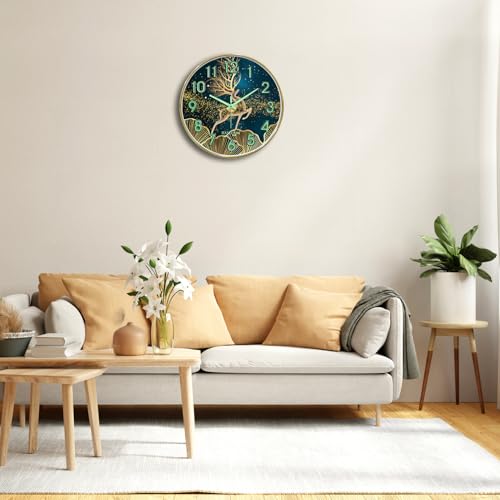 Image of RANDOM Modern 12.75INCH Wall Clock with 3D Radium Numbers, Silent Non-Ticking, Premium Golden Frame, Ultra Clear Glass for Living Room, Home Office