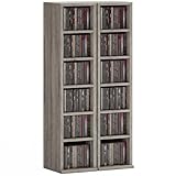 HOMCOM Lot de 2 étagères colonnes Armoire de Rangement CD DVD 6 + 6 Compartiments 21 x 22,5 x 88,5 cm capacité Max. 204 CD Gris