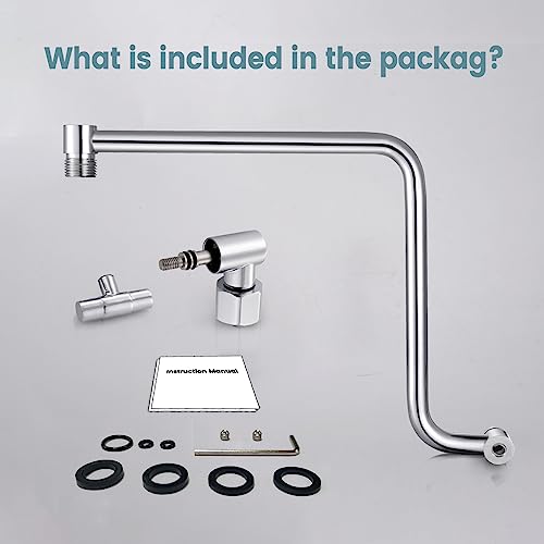 Metal Shower Head Extension Arm, Ydmeet 12" Brass Adjustable Extender, Standard 1/2", Raise Or Lower Rain And Fixed Shower Head, Adjustment Of Height/Angle Extension Arm Attachment, Polished Chrome #TOP7