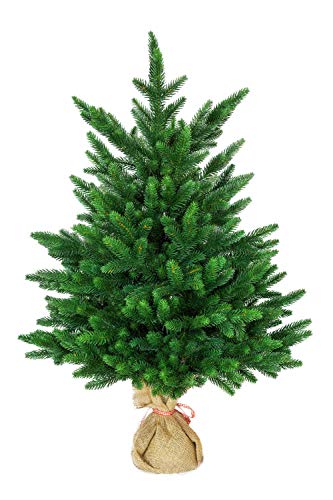 eveXmas 60cm Künstlicher Weihnachtsbaum, Tannenbaum Onyx Kleiner Grün, 62 Zweige 100% PE-Spitzen, inkl. dekorativem Ständer aus Sackleinen Cover