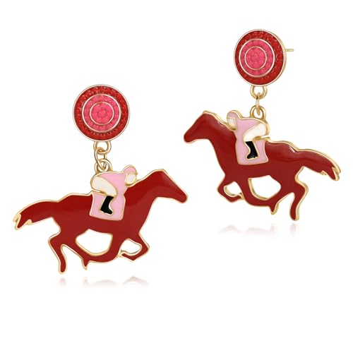 Horse Earrings for Women Western cowgirl cowboy Drop Dangle Dangling Earrings Horse Racing Gift (hot pink)