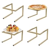 MyGift Premium Brass Tone Metal Pizza Pan Riser Stand, Square Tube Racks Restaurant Buffet Tabletop Food Platter Serving Tray Display Risers for Party, Set of 4