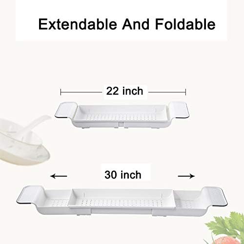 Miniatura 6 de Bandeja de bañera ampliable, bandeja de bañera ajustable, organizador multifuncional para tina, organizador de tina para libros, vino, teléfono,