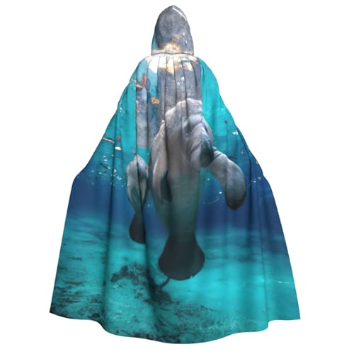 JEJEA Capa con capucha unisex con estampado de manatíes de las Indias Occidentales para cosplay, regalos de fiesta de Navidad, trajes de bruja