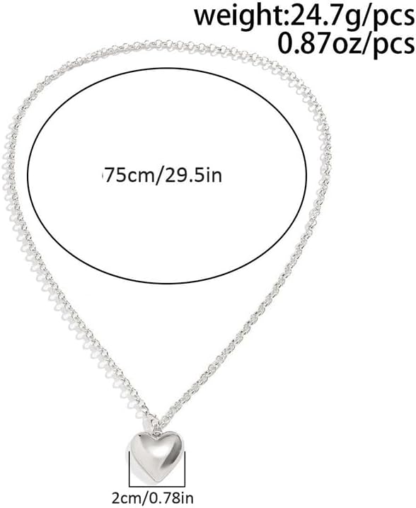 Chunky Gold Puffy Heart Necklace for Women Trendy Silver Long Lariat Statement Big Hearts Cuban Link Chain Toggle Charm Pendant Choker Y Necklaces Jewelry - Image 2