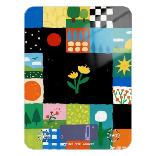 Lindo collage colorido fácil de limpiar báscula portátil de alimentos de 11 libras/1 onzas, 5 kg/5 g, báscula digital pequeña con 4 unidades para dieta, preparación de comidas, espresso báscula para